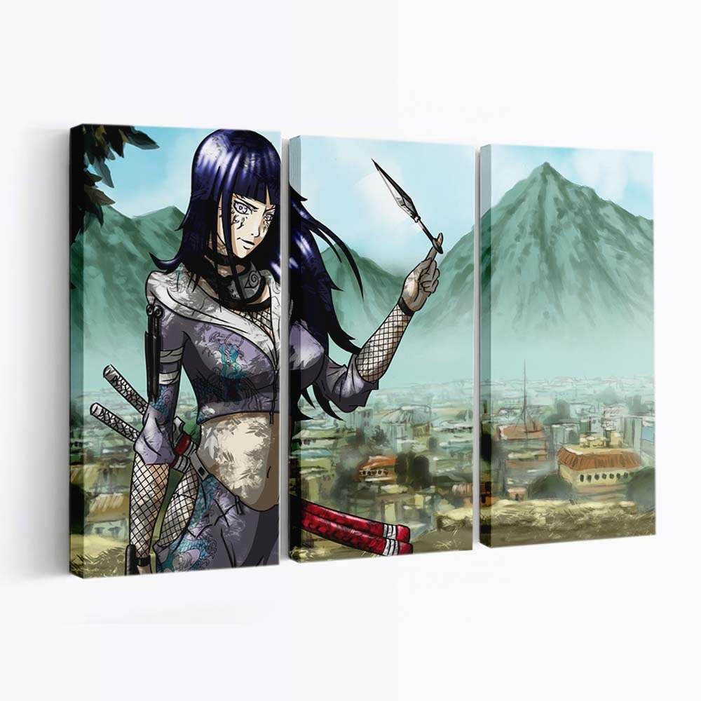 Naruto Shippuden – Hinata Hyuga Und Naruto Uzumaki Im Epischen Kampf Zwischen Bergen - Anime Wandbild - Leinwandbild narutonaruto shippudenhinata hyugafighterweaponsmountains