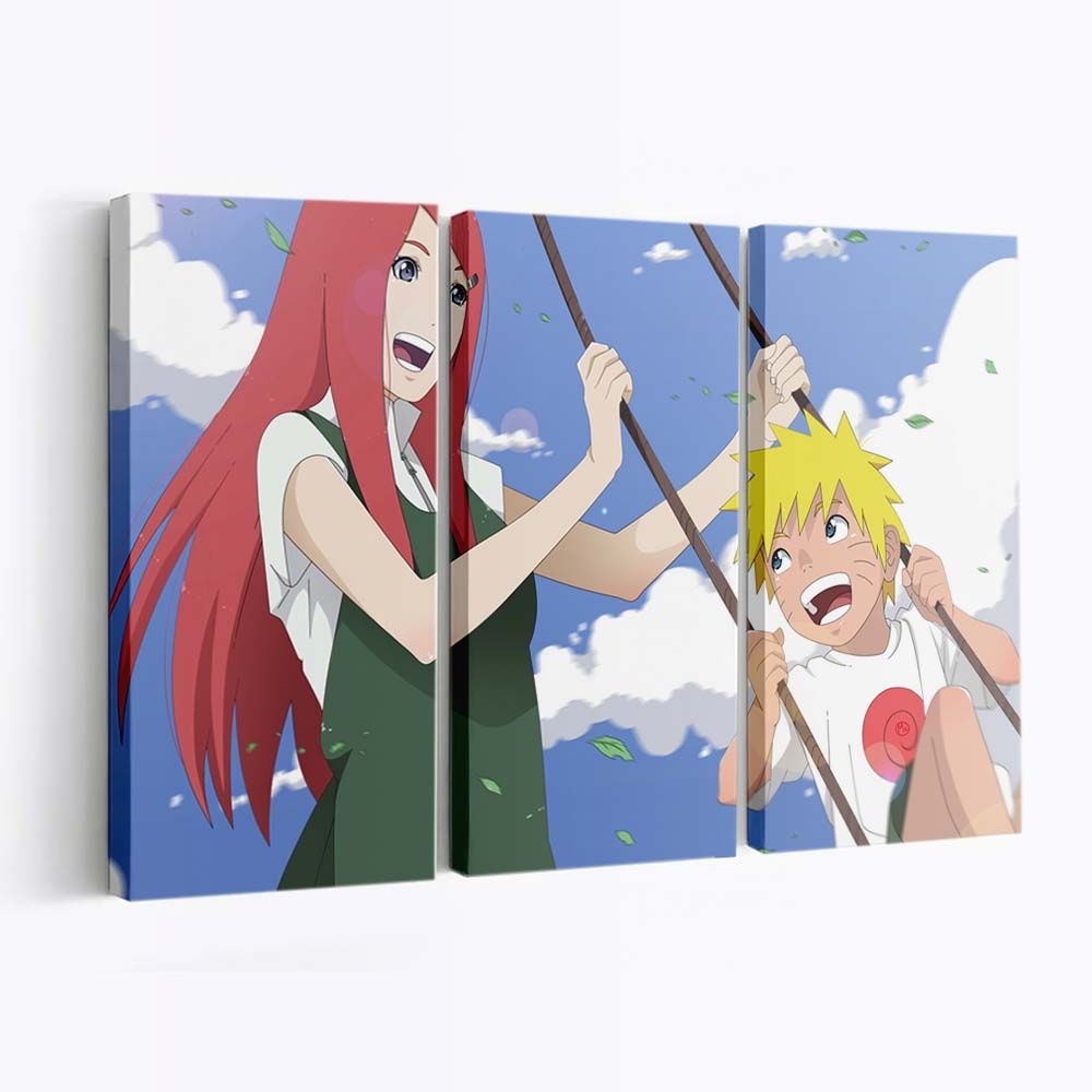 Naruto Shippuden – Naruto Uzumaki Mit Kushina Uzumaki Unter Dem Himmel, Symbol Der Kindheit Am Schaukelstuhl - Anime Wandbild - Leinwandbild narutonaruto shippudennaruto uzumakiskyuzumaki kushinaswing