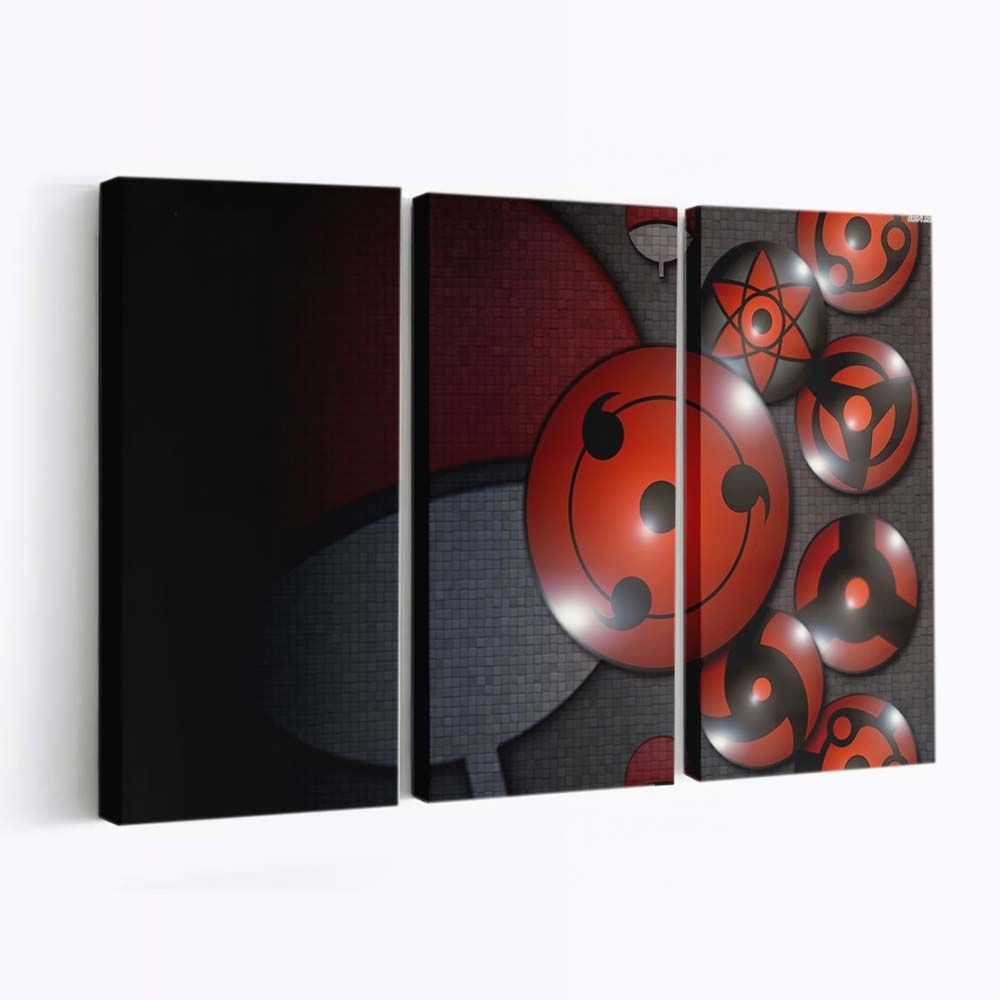 Red Naruto Shippuuden Sharingan Circle Symbols Ball - Anime Wandbild - Leinwandbild rednaruto shippuudensharingancirclesymbolsball