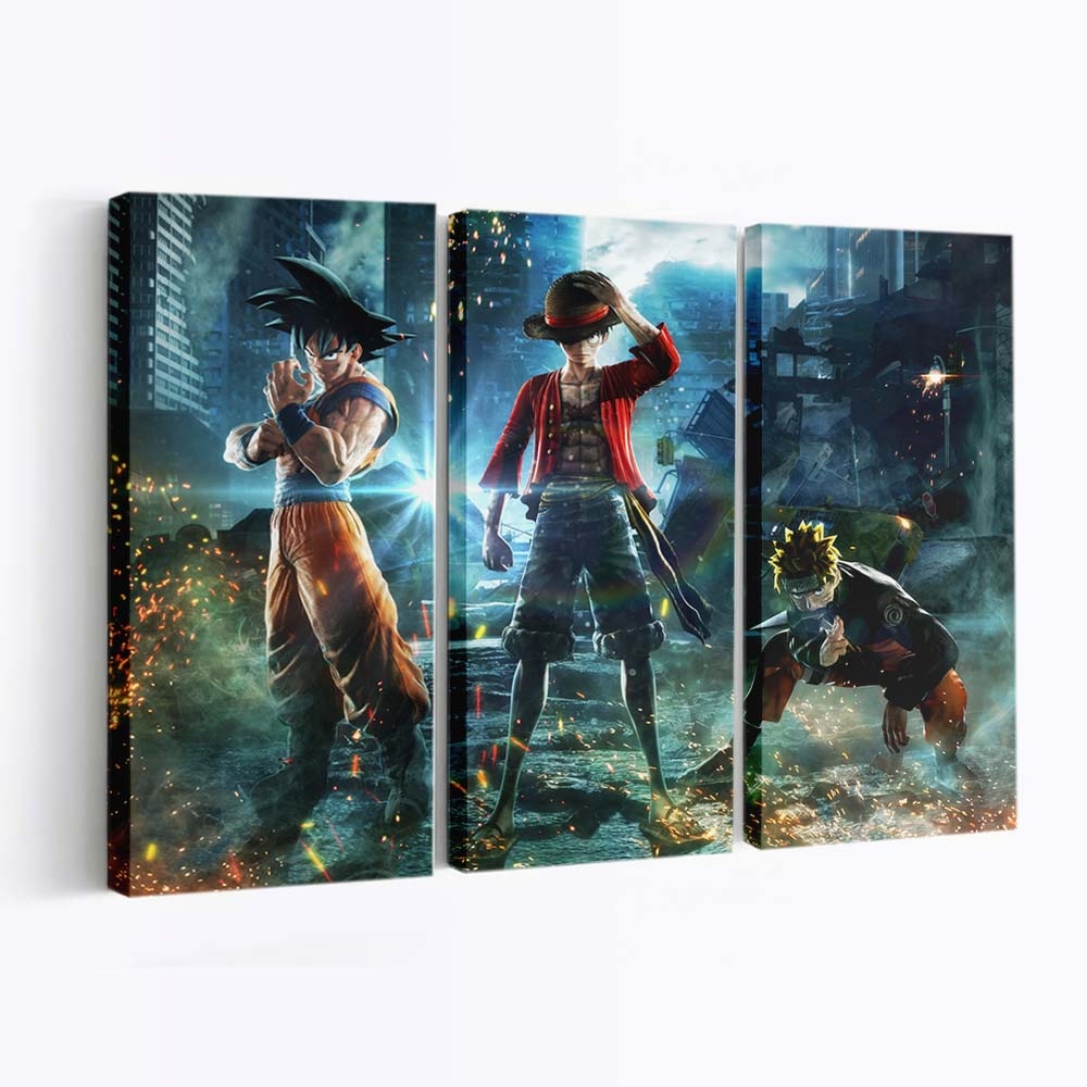 Son Goku Monkey D Luffy Uzumaki Naruto Anime Boys Jump Force - Anime Wandbild - Leinwandbild son gokumonkey d luffyuzumaki narutoanime boysjump force