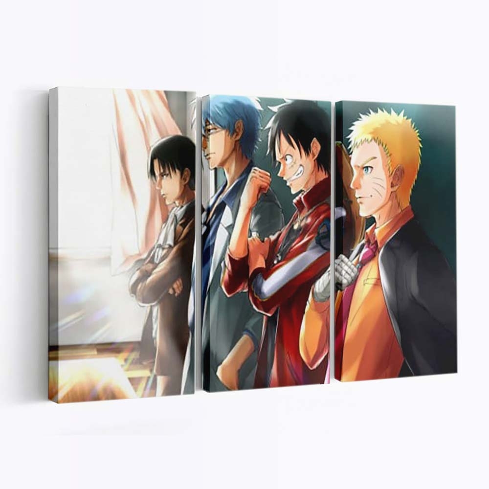 Attack On Titan Gintama Gintoki Sakata Levi Ackerman Monkey D. Luffy Naruto Naruto Uzumaki One Piece - Anime Wandbild - Leinwandbild th attack on titan gintama gintoki sakata levi ackerman monkey d luffy naruto naruto uzumaki one piece