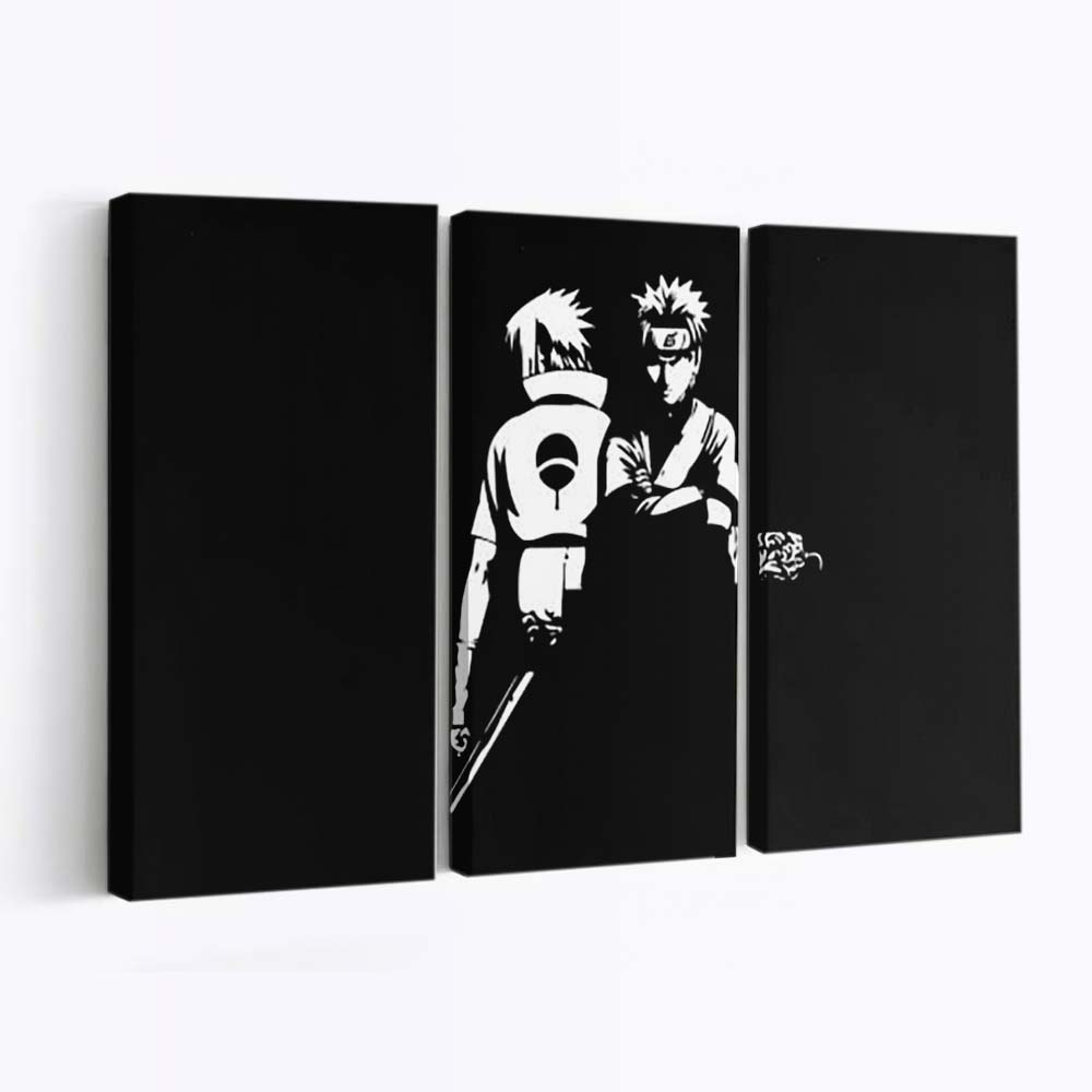 Black And White Image Of Naruto Uzumaki Sasuke Uchiha Naruto - Anime Wandbild - Leinwandbild th black and white image of naruto uzumaki sasuke uchiha hd naruto