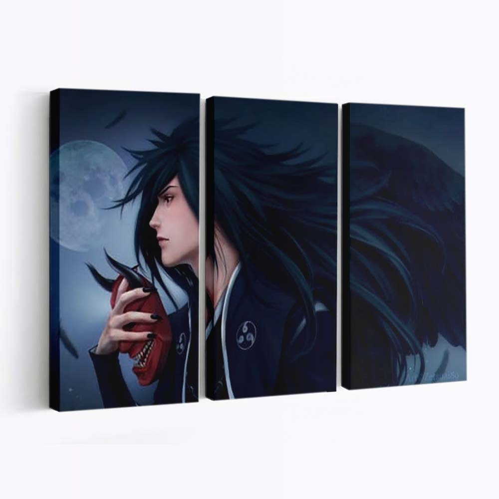 Madara Uchiha Long Black Hair Wimask In Moon Sky Naruto - Anime Wandbild - Leinwandbild th madara uchiha long black hair with mask in moon sky background hd naruto