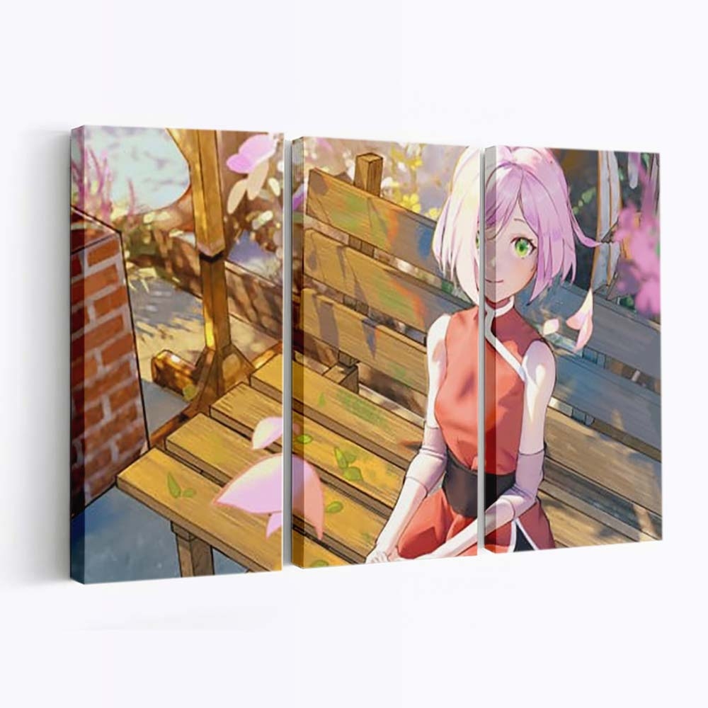 Pink Hair Green Eyes Sakura Haruno Wired Dress Naruto - Anime Wandbild - Leinwandbild th pink hair green eyes sakura haruno with red dress hd naruto