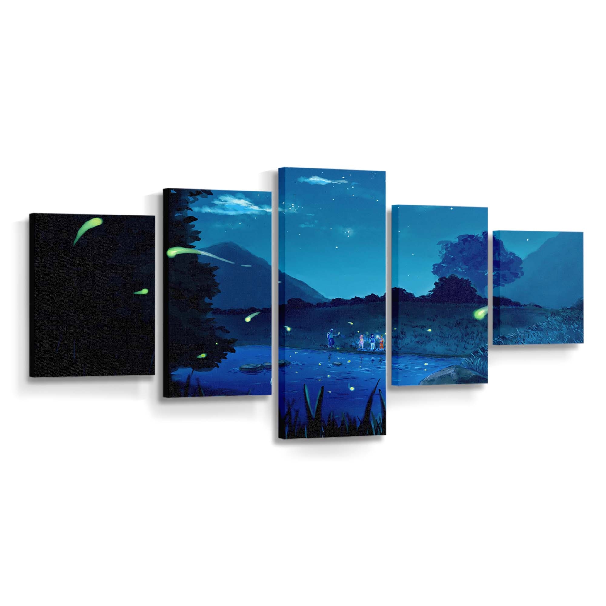 Anime Night Sky Stars Clouds Water - Anime Wandbild - Leinwandbild animenightskystarscloudswater