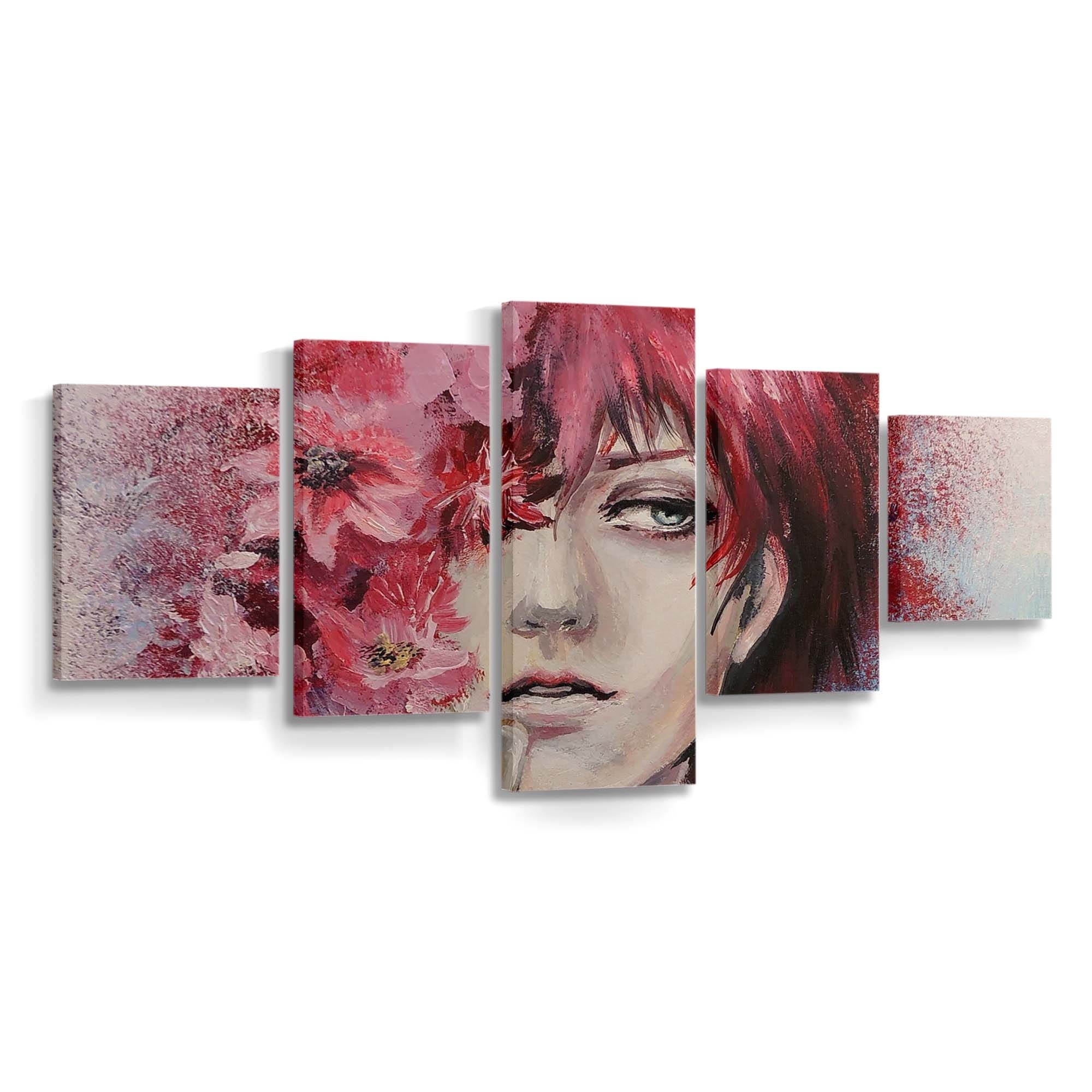 Drawing Painting Portrait Flowers Looking Away - Anime Wandbild - Leinwandbild drawingillustrationpaintingportraitflowerslooking away