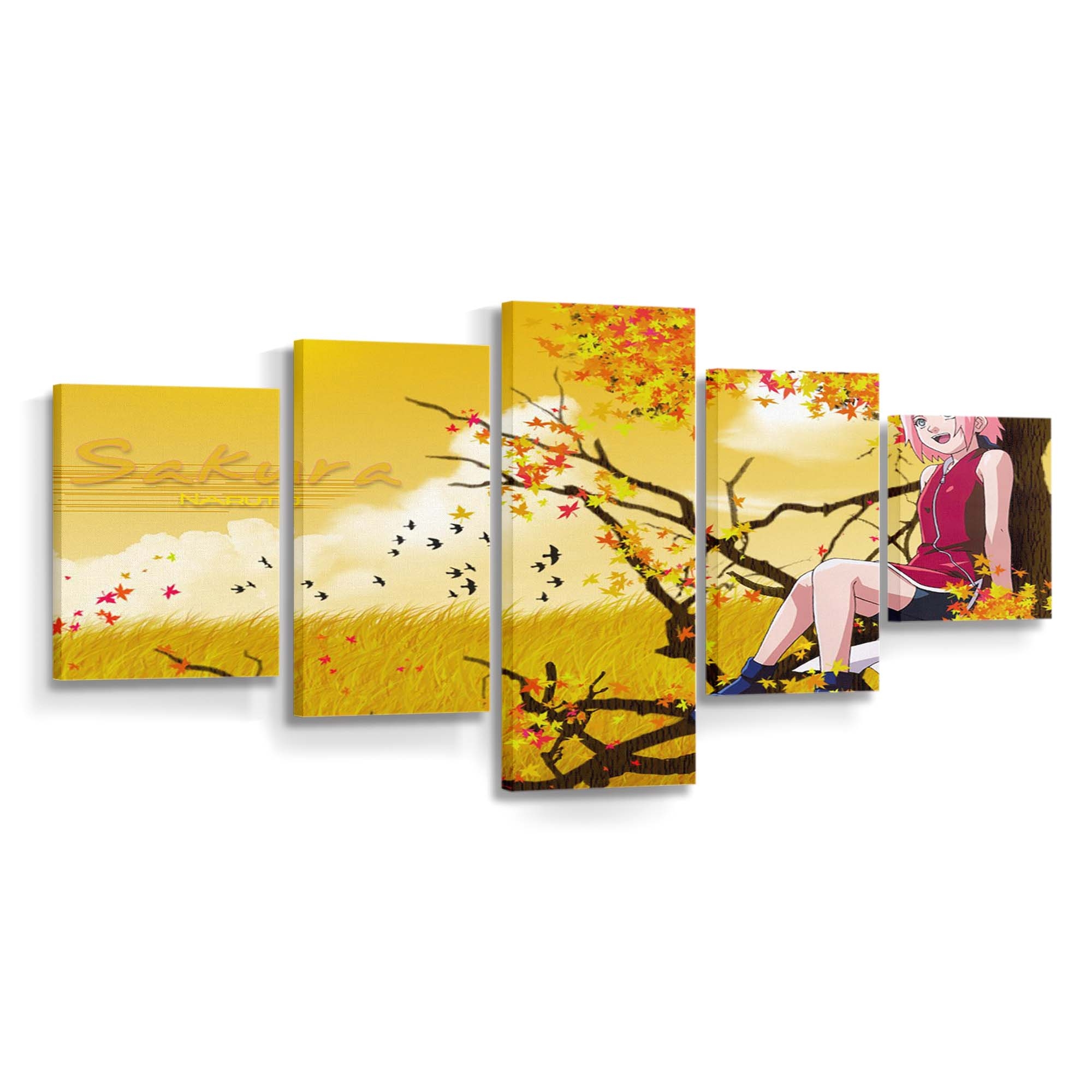 Anime Girls Fall Branch Yellow - Anime Wandbild - Leinwandbild illustrationanimeanime girlsfallbranchyellow