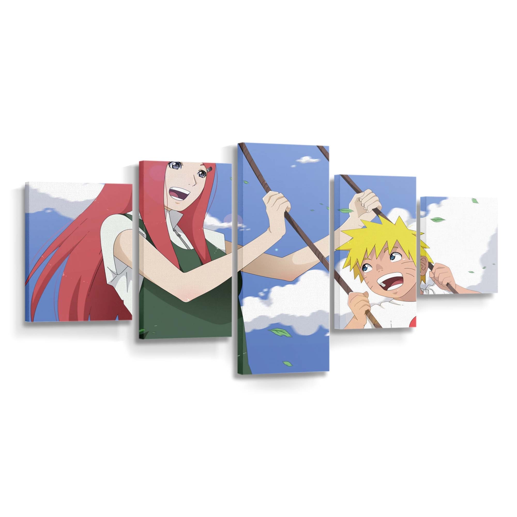 Naruto Shippuden – Naruto Uzumaki Mit Kushina Uzumaki Unter Dem Himmel, Symbol Der Kindheit Am Schaukelstuhl - Anime Wandbild - Leinwandbild narutonaruto shippudennaruto uzumakiskyuzumaki kushinaswing