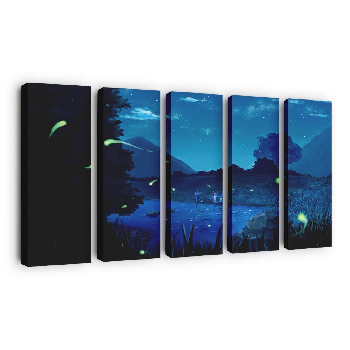 Anime Night Sky Stars Clouds Water - Anime Wandbild - Leinwandbild animenightskystarscloudswater