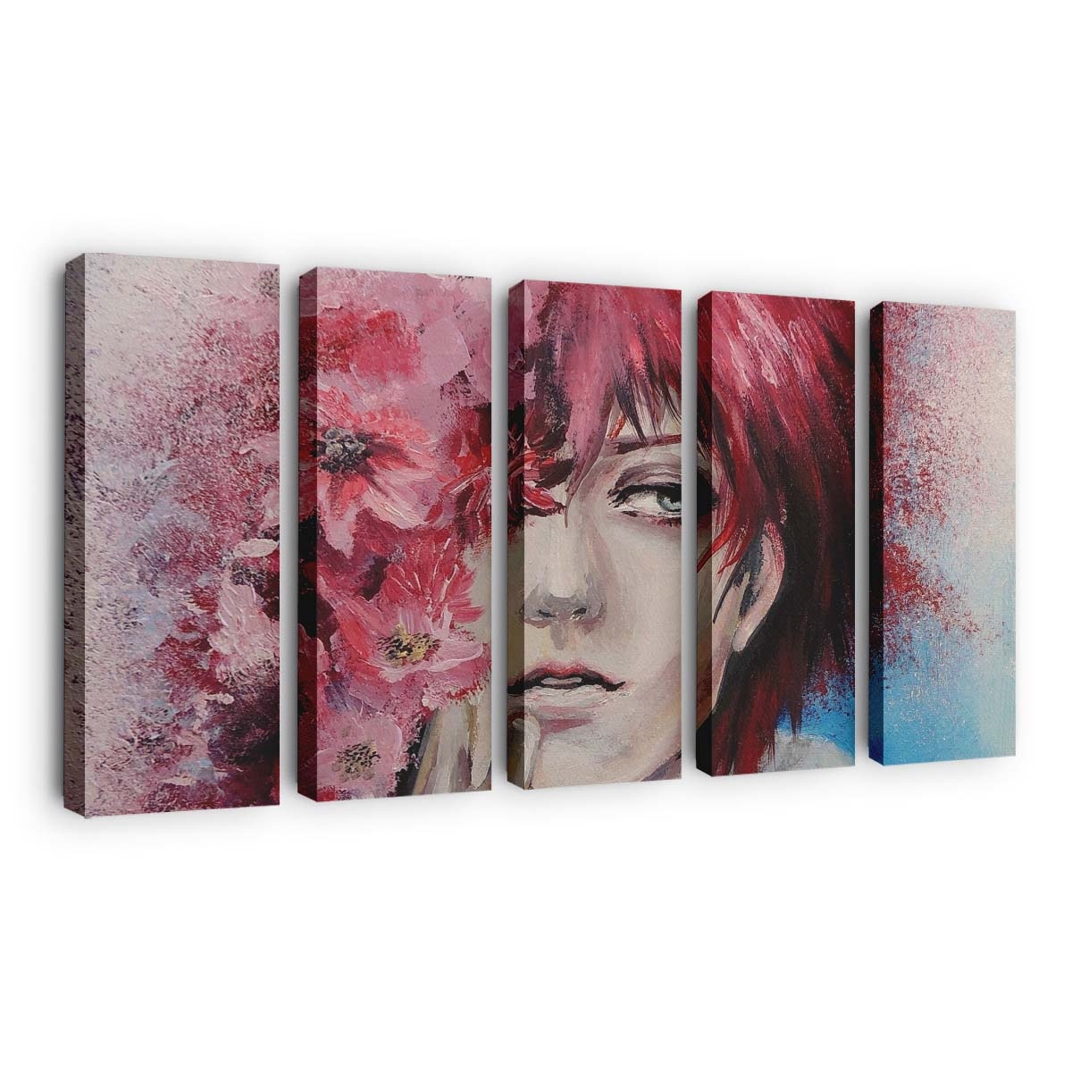 Drawing Painting Portrait Flowers Looking Away - Anime Wandbild - Leinwandbild drawingillustrationpaintingportraitflowerslooking away