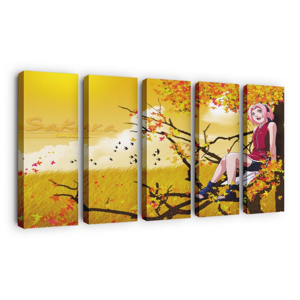 Anime Girls Fall Branch Yellow - Anime Wandbild - Leinwandbild illustrationanimeanime girlsfallbranchyellow