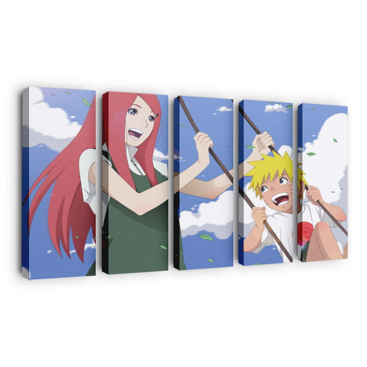 Naruto Shippuden – Naruto Uzumaki Mit Kushina Uzumaki Unter Dem Himmel, Symbol Der Kindheit Am Schaukelstuhl - Anime Wandbild - Leinwandbild narutonaruto shippudennaruto uzumakiskyuzumaki kushinaswing