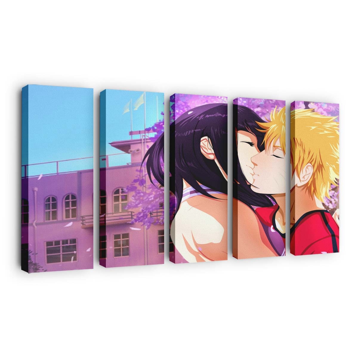 Naruto Shippuden – Naruto Uzumaki Und Hinata Hyuga – Zarte Liebe Im Schatten Der Ninja-Welt - Anime Wandbild - Leinwandbild narutonaruto uzumakihinata hyugakisstendernessbuilding